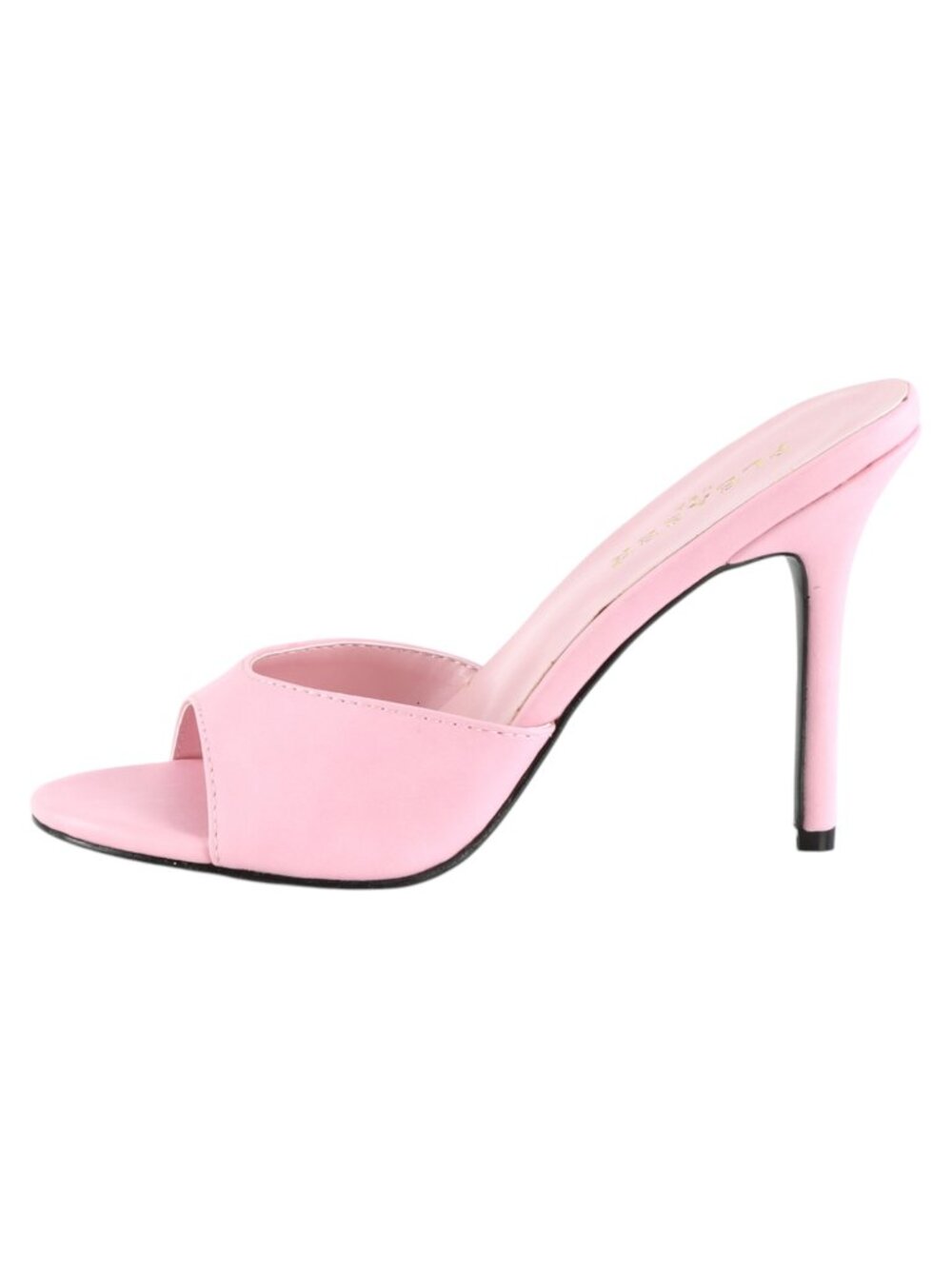 Pink Peep Toe Slide Mules | 4" High Heel Faux Leather Summer Party Shoes